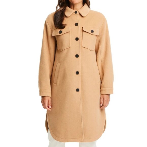 SANCTUARY Long Shacket with Removable Faux Shearling Collar Camel - Picture 1 of 6